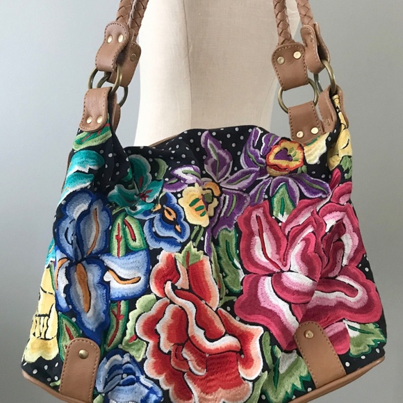 Jasper and Jeera Boho Embroidered Large Shoulder Purse Bag Tote - Picture 2 of 7